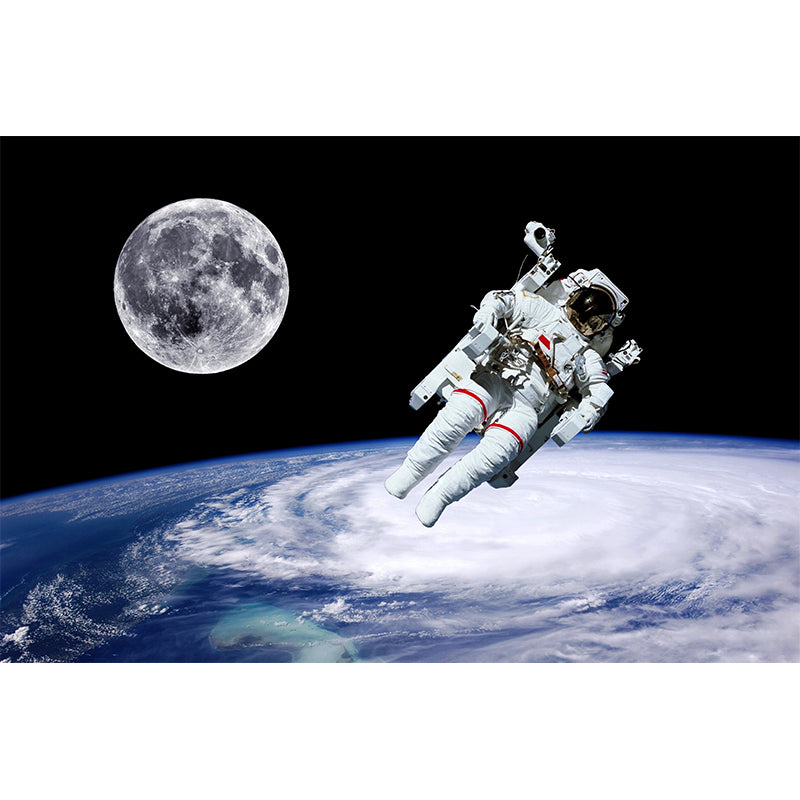 White Astronaut Printed Mural Stain Resistant Fictional Boys Bedroom Wall Covering Clearhalo 'Wall Decor' 'Wall Mural' 1627311