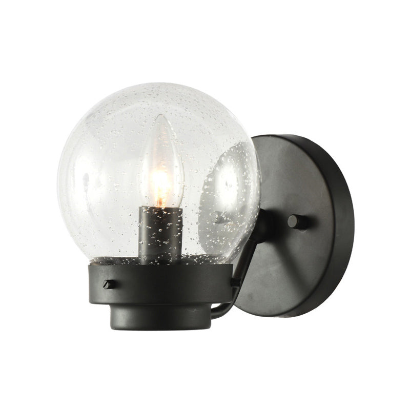 Seeded Glass Black Sconce Light Globe Shade 1-Light Industrial Wall Lamp Fixture for Bedroom Clearhalo 'Art deco wall lights' 'Cast Iron' 'Glass' 'Industrial wall lights' 'Industrial' 'Middle century wall lights' 'Modern' 'Rustic wall lights' 'Tiffany' 'Traditional wall lights' 'Wall Lamps & Sconces' 'Wall Lights' Lighting' 162749