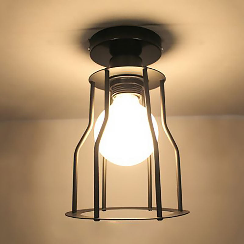 Iron Matte Black Ceiling Lighting Wire Guard 1 Light Farmhouse Style Mini Semi Flush Pendant Light Clearhalo 'Ceiling Lights' 'Close To Ceiling Lights' 'Close to ceiling' 'Semi-flushmount' Lighting' 162752