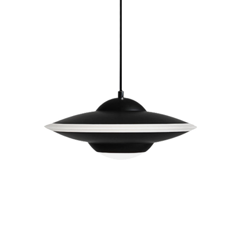 Flying Saucer Suspension Light Nordic Metal 1 Light Black/White Hanging Light in Warm/White Light Clearhalo 'Ceiling Lights' 'Modern Pendants' 'Modern' 'Pendant Lights' 'Pendants' Lighting' 162767