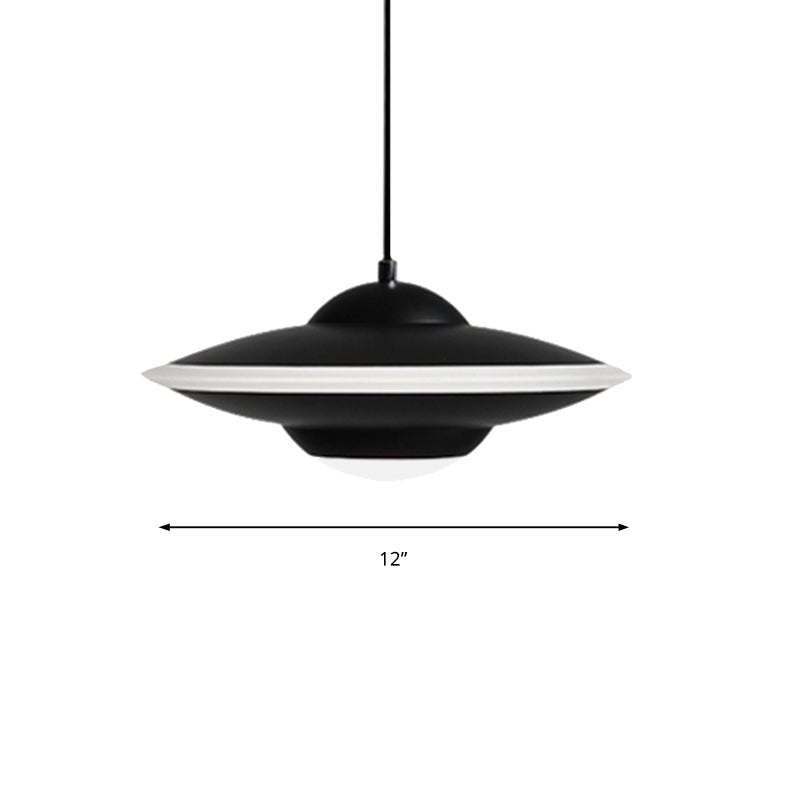 Flying Saucer Suspension Light Nordic Metal 1 Light Black/White Hanging Light in Warm/White Light Clearhalo 'Ceiling Lights' 'Modern Pendants' 'Modern' 'Pendant Lights' 'Pendants' Lighting' 162768