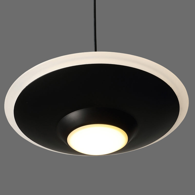 Flying Saucer Suspension Light Nordic Metal 1 Light Black/White Hanging Light in Warm/White Light Clearhalo 'Ceiling Lights' 'Modern Pendants' 'Modern' 'Pendant Lights' 'Pendants' Lighting' 162769