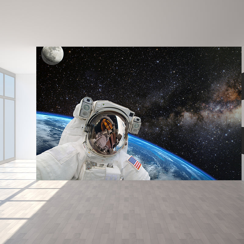 Blue Astronaut Mural Wallpaper Outer Space Futuristic Stain Resistant Wall Decor Blue Design 2 Clearhalo 'Wall Decor' 'Wall Mural' 1627978