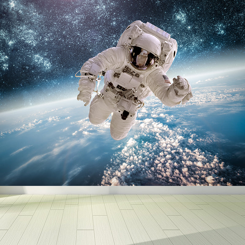 Blue Astronaut Mural Wallpaper Outer Space Futuristic Stain Resistant Wall Decor Clearhalo 'Wall Decor' 'Wall Mural' 1627984