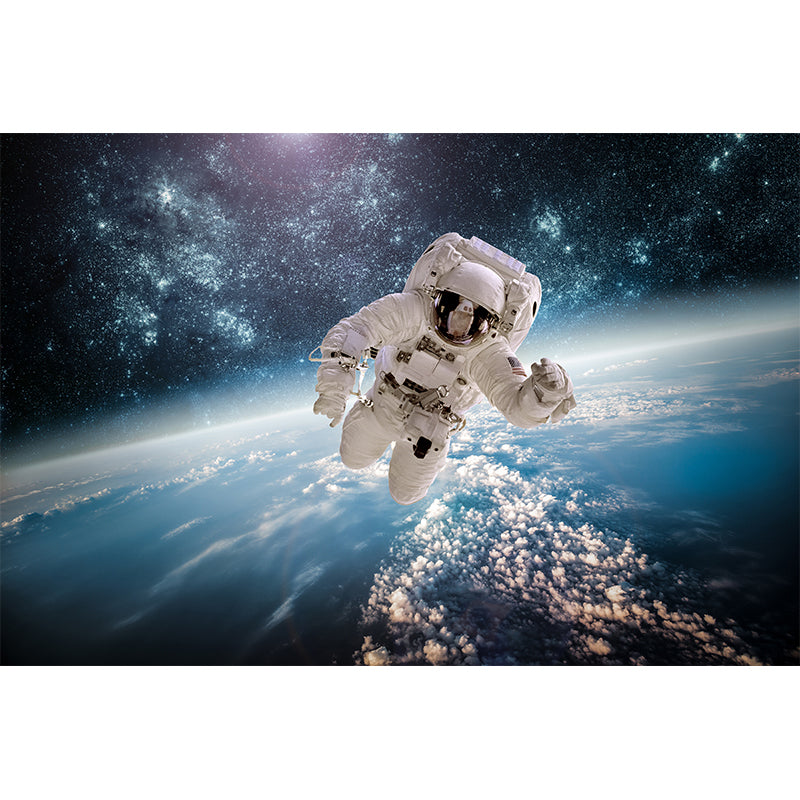 Blue Astronaut Mural Wallpaper Outer Space Futuristic Stain Resistant Wall Decor Clearhalo 'Wall Decor' 'Wall Mural' 1627986