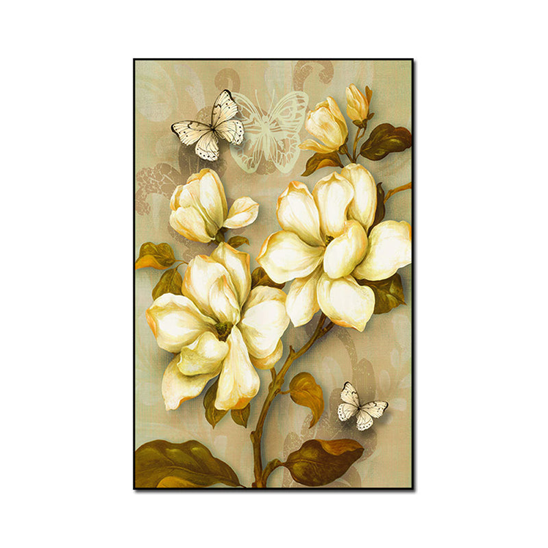 Gold Blooming Flower Print Canvas Textured French Country Living Room Wall Art