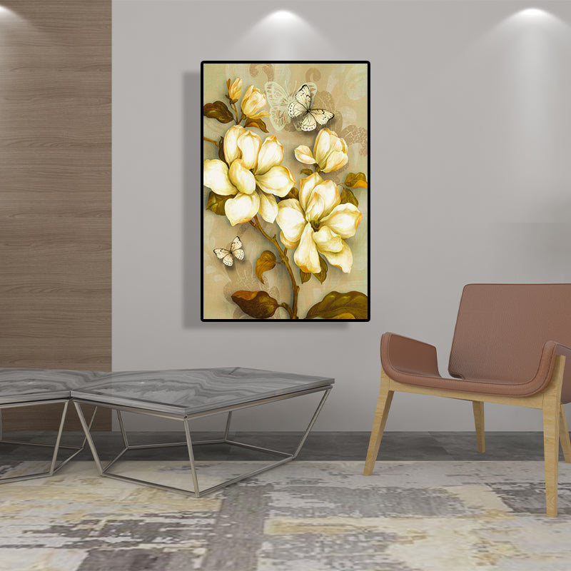 Goud bloeiende bloem print canvas textureerde Franse landelijke woonkamer muurkunst