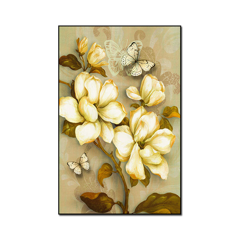 Gold Blooming Flower Print Canvas Textured French Country Living Room Wall Art