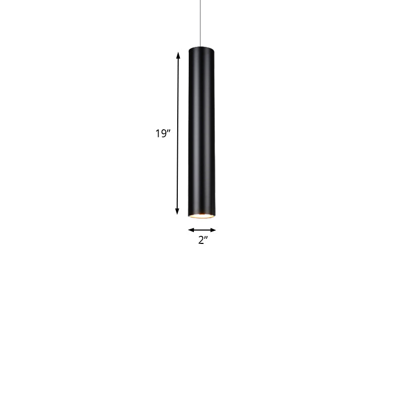 11"/19"/27" Height Cylinder Aluminum Pendant Lighting Minimalist Black LED Light for Dining Room in Warm/White Clearhalo 'Ceiling Lights' 'Modern Pendants' 'Modern' 'Pendant Lights' 'Pendants' Lighting' 162864