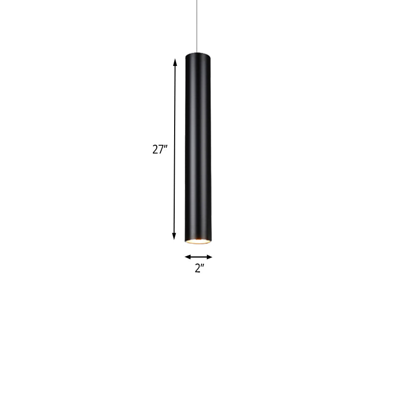 11"/19"/27" Height Cylinder Aluminum Pendant Lighting Minimalist Black LED Light for Dining Room in Warm/White Clearhalo 'Ceiling Lights' 'Modern Pendants' 'Modern' 'Pendant Lights' 'Pendants' Lighting' 162865