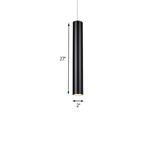 11"/19"/27" Height Cylinder Aluminum Pendant Lighting Minimalist Black LED Light for Dining Room in Warm/White Clearhalo 'Ceiling Lights' 'Modern Pendants' 'Modern' 'Pendant Lights' 'Pendants' Lighting' 162865