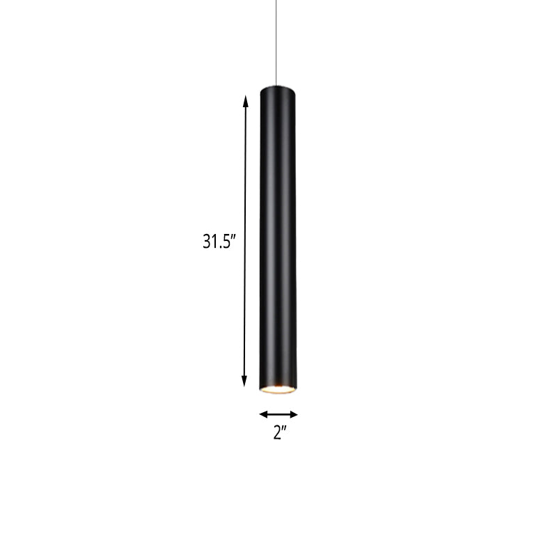 11"/19"/27" Height Cylinder Aluminum Pendant Lighting Minimalist Black LED Light for Dining Room in Warm/White Clearhalo 'Ceiling Lights' 'Modern Pendants' 'Modern' 'Pendant Lights' 'Pendants' Lighting' 162866