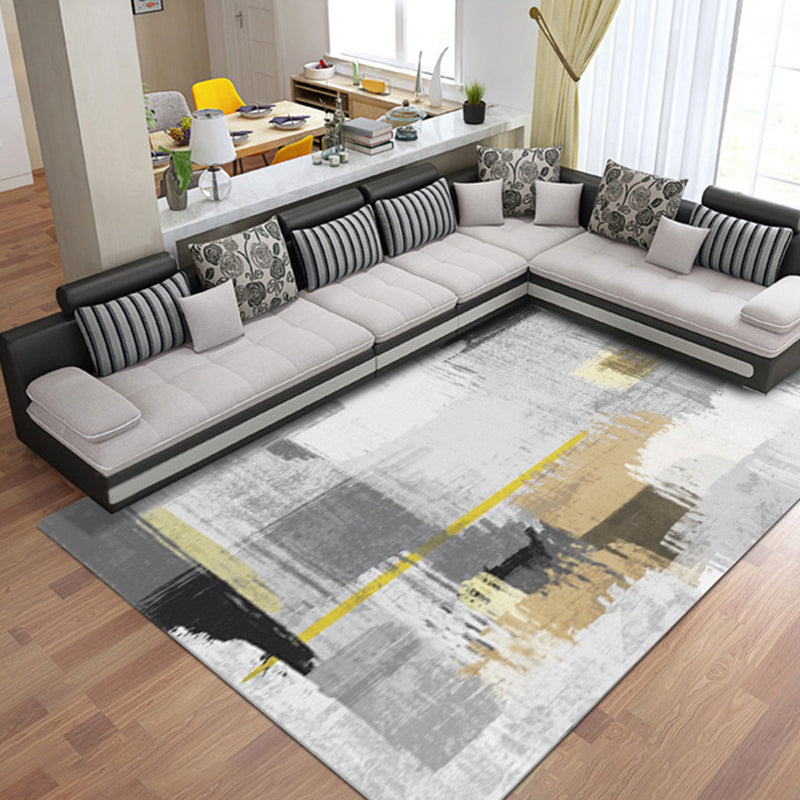 Grey and Yellow Modern Rug Synthetic Abstract Rug Washable Non-Slip Backing Rug for Living Room White-Green-Yellow Clearhalo 'Area Rug' 'Modern' 'Rugs' Rug' 1628799