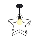 Black 1 Bulb Semi Flush Mount Lighting Loft Stylish Metal Wire Frame Ceiling Lamp with Star Shade for Bedroom Clearhalo 'Ceiling Lights' 'Close To Ceiling Lights' 'Close to ceiling' 'Semi-flushmount' Lighting' 162880