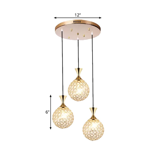 Globe Dinning Room Ceiling Lamp Minimal Crystal Encrusted 3/5 Bulbs Gold Multi Pendant Lighting Fixture Clearhalo 'Ceiling Lights' 'Modern Pendants' 'Modern' 'Pendant Lights' 'Pendants' Lighting' 1629093
