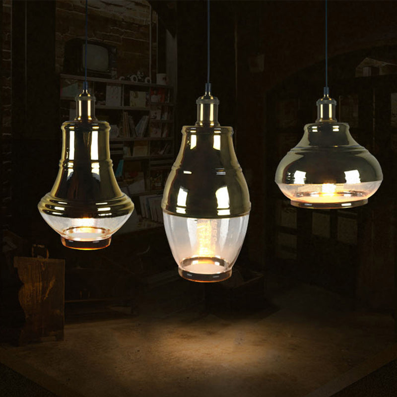 Oval Dining Room Hanging Light Kit Industrial Clear Glass 1 Light Brass Pendant Lighting Clearhalo 'Ceiling Lights' 'Pendant Lights' 'Pendants' Lighting' 162956