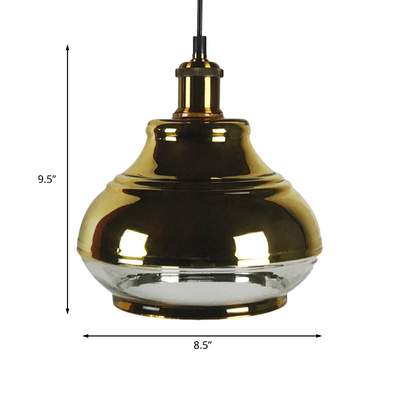 Oval Dining Room Hanging Light Kit Industrial Clear Glass 1 Light Brass Pendant Lighting Clearhalo 'Ceiling Lights' 'Pendant Lights' 'Pendants' Lighting' 162969