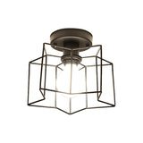 Star Caged Metal Ceiling Light Fixture Loft Industrial 1 Light Bedroom Close to Ceiling Light in Black Clearhalo 'Ceiling Lights' 'Close To Ceiling Lights' 'Close to ceiling' 'Semi-flushmount' Lighting' 162973