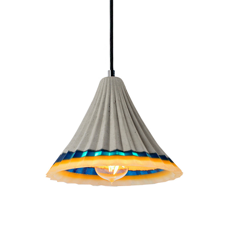 Cement Scalloped Edged Hanging Light Vintage Style 1-Light Dining Room Ceiling Lamp in Grey Clearhalo 'Ceiling Lights' 'Modern Pendants' 'Modern' 'Pendant Lights' 'Pendants' Lighting' 163006