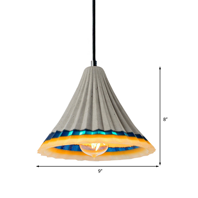 Cement Scalloped Edged Hanging Light Vintage Style 1-Light Dining Room Ceiling Lamp in Grey Clearhalo 'Ceiling Lights' 'Modern Pendants' 'Modern' 'Pendant Lights' 'Pendants' Lighting' 163007