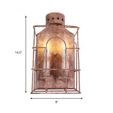 Metal Wire Cage Wall Sconce Light 2-Light Vintage Sconce Lamp in Rust for Hallway Corridor Clearhalo 'Art deco wall lights' 'Cast Iron' 'Glass' 'Industrial wall lights' 'Industrial' 'Middle century wall lights' 'Modern' 'Rustic wall lights' 'Tiffany' 'Traditional wall lights' 'Wall Lamps & Sconces' 'Wall Lights' Lighting' 163048