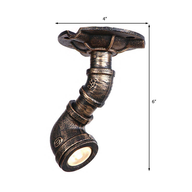 1 Light Metal Semi Flush Light Rustic Industrial Antique Brass Water Pipe Hallway Ceiling Mounted Light Clearhalo 'Ceiling Lights' 'Close To Ceiling Lights' 'Close to ceiling' 'Semi-flushmount' Lighting' 163052