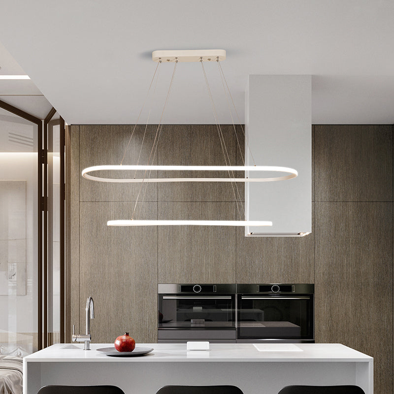 Oval Kitchen Chandelier Aluminum 1/2 Lights Modern White LED Pendant Light Fixture in Neutral/Warm/White Light 2 White Clearhalo 'Ceiling Lights' 'Chandeliers' 'Modern Chandeliers' 'Modern' Lighting' 163104