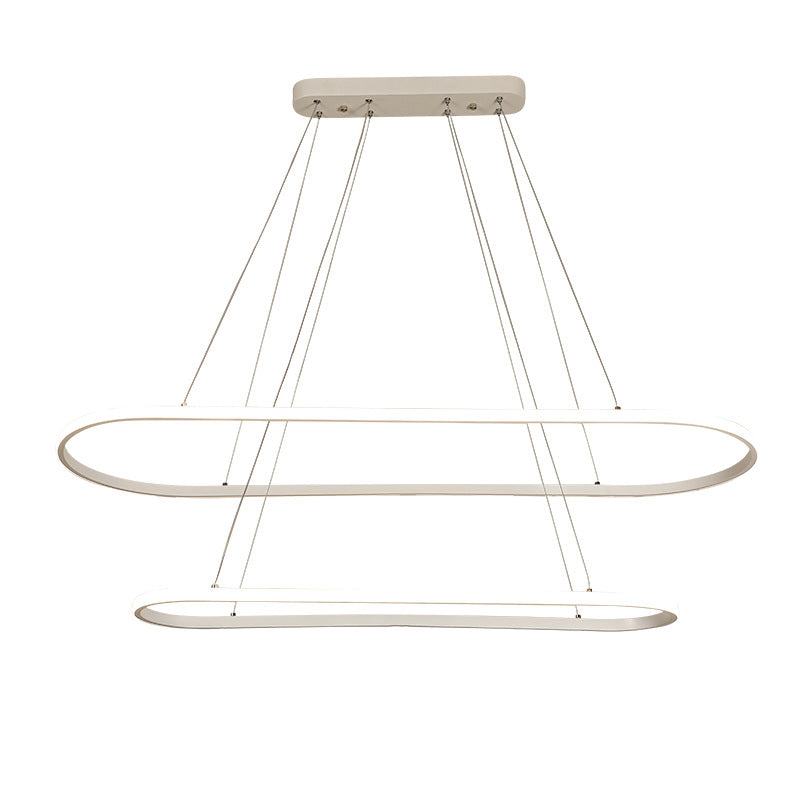 Oval Kitchen Chandelier Aluminum 1/2 Lights Modern White LED Pendant Light Fixture in Neutral/Warm/White Light Clearhalo 'Ceiling Lights' 'Chandeliers' 'Modern Chandeliers' 'Modern' Lighting' 163106