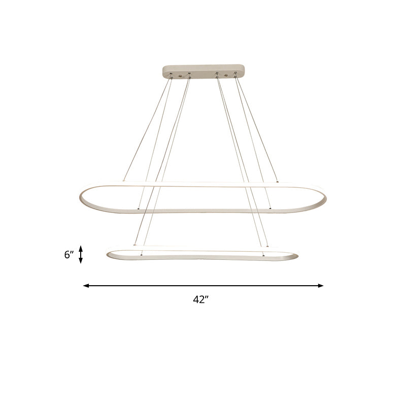 Oval Kitchen Chandelier Aluminum 1/2 Lights Modern White LED Pendant Light Fixture in Neutral/Warm/White Light Clearhalo 'Ceiling Lights' 'Chandeliers' 'Modern Chandeliers' 'Modern' Lighting' 163107