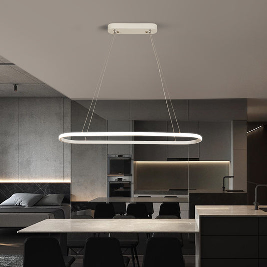 Oval Kitchen Chandelier Aluminum 1/2 Lights Modern White LED Pendant Light Fixture in Neutral/Warm/White Light 1 White Clearhalo 'Ceiling Lights' 'Chandeliers' 'Modern Chandeliers' 'Modern' Lighting' 163108