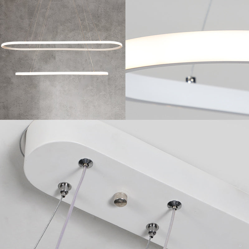 Oval Kitchen Chandelier Aluminum 1/2 Lights Modern White LED Pendant Light Fixture in Neutral/Warm/White Light Clearhalo 'Ceiling Lights' 'Chandeliers' 'Modern Chandeliers' 'Modern' Lighting' 163112