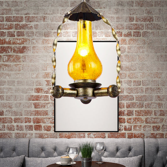 Vintage Crackle Glass Suspended Lamp 1-Light Kerosene Hanging Light in Brass for Coffee Shop Brass Clearhalo 'Art Deco Pendants' 'Cast Iron' 'Ceiling Lights' 'Ceramic' 'Crystal' 'Industrial Pendants' 'Industrial' 'Metal' 'Middle Century Pendants' 'Pendant Lights' 'Pendants' 'Tiffany' Lighting' 163142