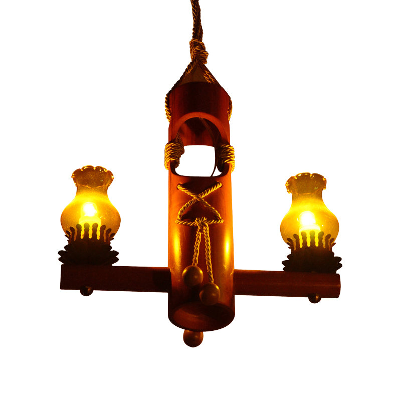 3-Light Kerosene Island Light Retro Black Yellow Glass Pendant Lighting for Bar Bistro Clearhalo 'Ceiling Lights' 'Island Lights' Lighting' 163195