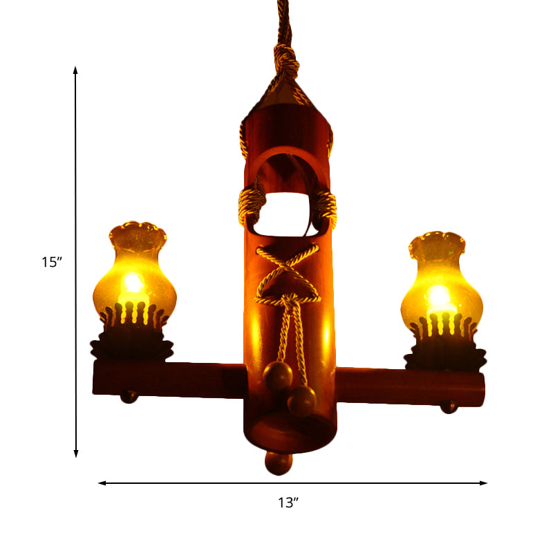 3-Light Kerosene Island Light Retro Black Yellow Glass Pendant Lighting for Bar Bistro Clearhalo 'Ceiling Lights' 'Island Lights' Lighting' 163196