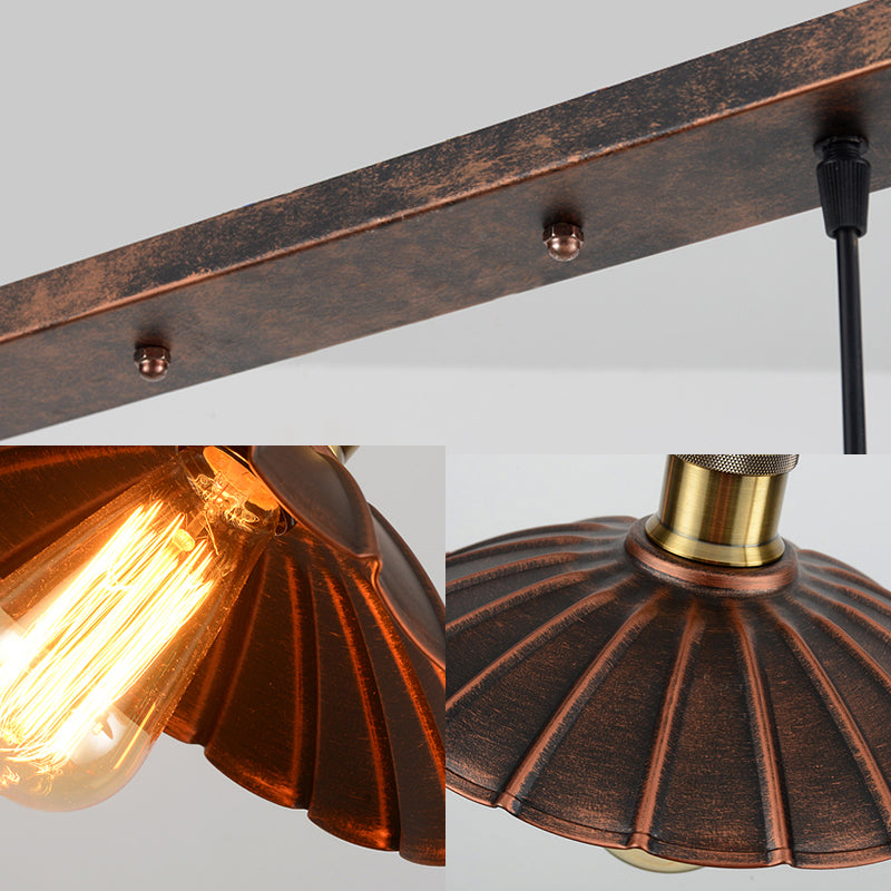 Scalloped Edged Metal Island Light Antique Style 3 Heads Dining Table Pendant Lighting in Rust Clearhalo 'Ceiling Lights' 'Island Lights' Lighting' 163210