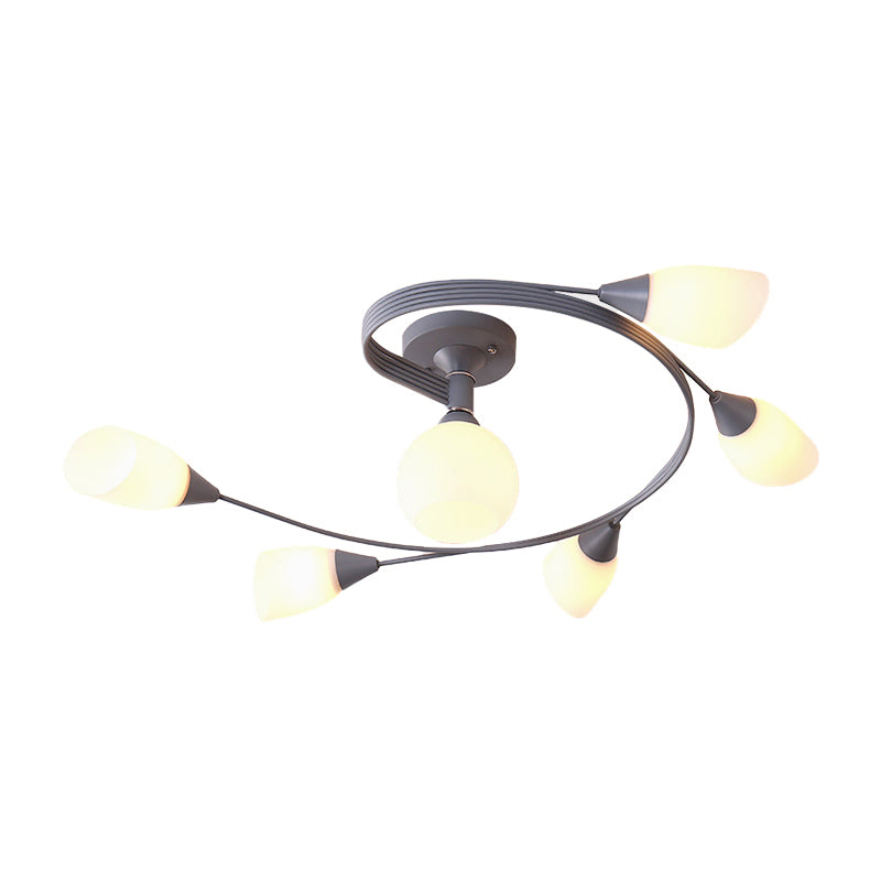 Curly Semi Flush Mount Light Nordic Iron 4/6-Head Grey/Pink/Yellow Ceiling Lamp with White Glass Shade Clearhalo 'Ceiling Lights' 'Chandeliers' 'Close To Ceiling Lights' 'Close to ceiling' 'Glass shade' 'Glass' 'Semi-flushmount' Lighting' 163336