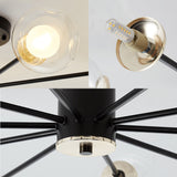 Iron Sputnik Ceiling Mounted Lamp Modern 8/10 Lights Black/White Semi Flush Pendant with Clear Glass Shade Clearhalo 'Ceiling Lights' 'Close To Ceiling Lights' 'Close to ceiling' 'Glass shade' 'Glass' 'Semi-flushmount' Lighting' 163356