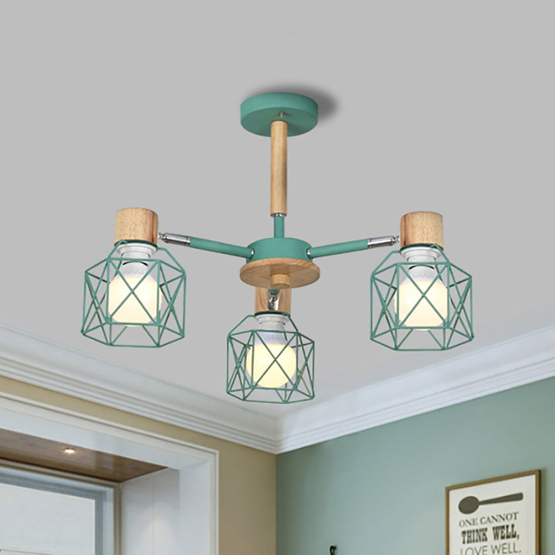 Cage Semi Flush Lamp Nordic Iron 3/6/8-Head Black/Green/Gold Ceiling Drop Pendant Lighting Clearhalo 'Ceiling Lights' 'Close To Ceiling Lights' 'Close to ceiling' 'Semi-flushmount' Lighting' 163378