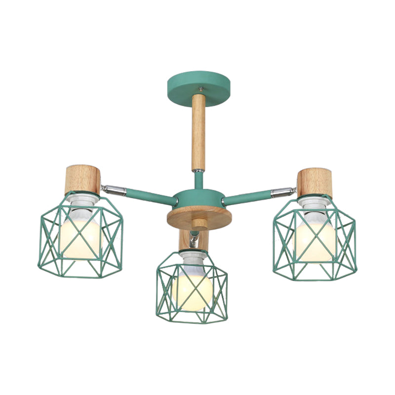 Cage Semi Flush Lamp Nordic Iron 3/6/8-Head Black/Green/Gold Ceiling Drop Pendant Lighting Clearhalo 'Ceiling Lights' 'Close To Ceiling Lights' 'Close to ceiling' 'Semi-flushmount' Lighting' 163379