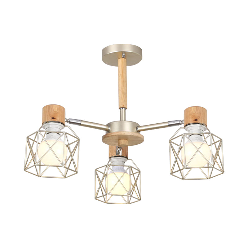 Cage Semi Flush Lamp Nordic Iron 3/6/8-Head Black/Green/Gold Ceiling Drop Pendant Lighting Clearhalo 'Ceiling Lights' 'Close To Ceiling Lights' 'Close to ceiling' 'Semi-flushmount' Lighting' 163382