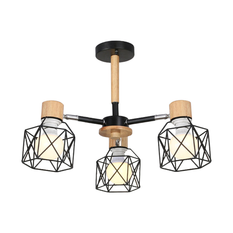 Cage Semi Flush Lamp Nordic Iron 3/6/8-Head Black/Green/Gold Ceiling Drop Pendant Lighting Clearhalo 'Ceiling Lights' 'Close To Ceiling Lights' 'Close to ceiling' 'Semi-flushmount' Lighting' 163385