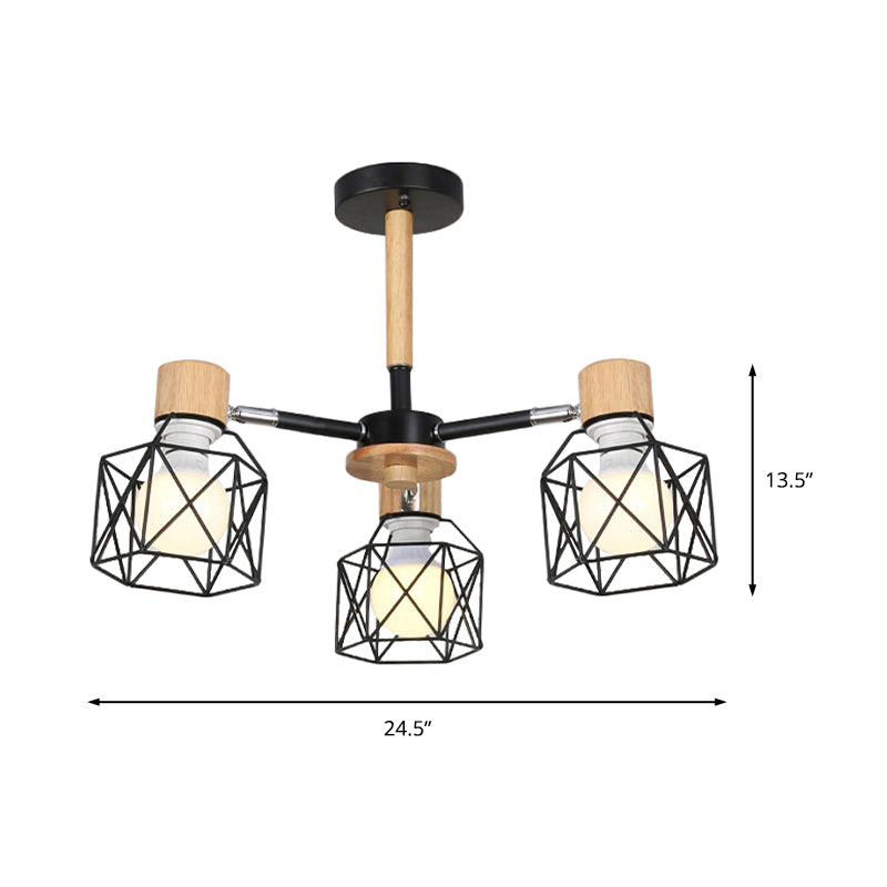 Cage Semi Flush Lamp Nordic Iron 3/6/8-Head Black/Green/Gold Ceiling Drop Pendant Lighting Clearhalo 'Ceiling Lights' 'Close To Ceiling Lights' 'Close to ceiling' 'Semi-flushmount' Lighting' 163386