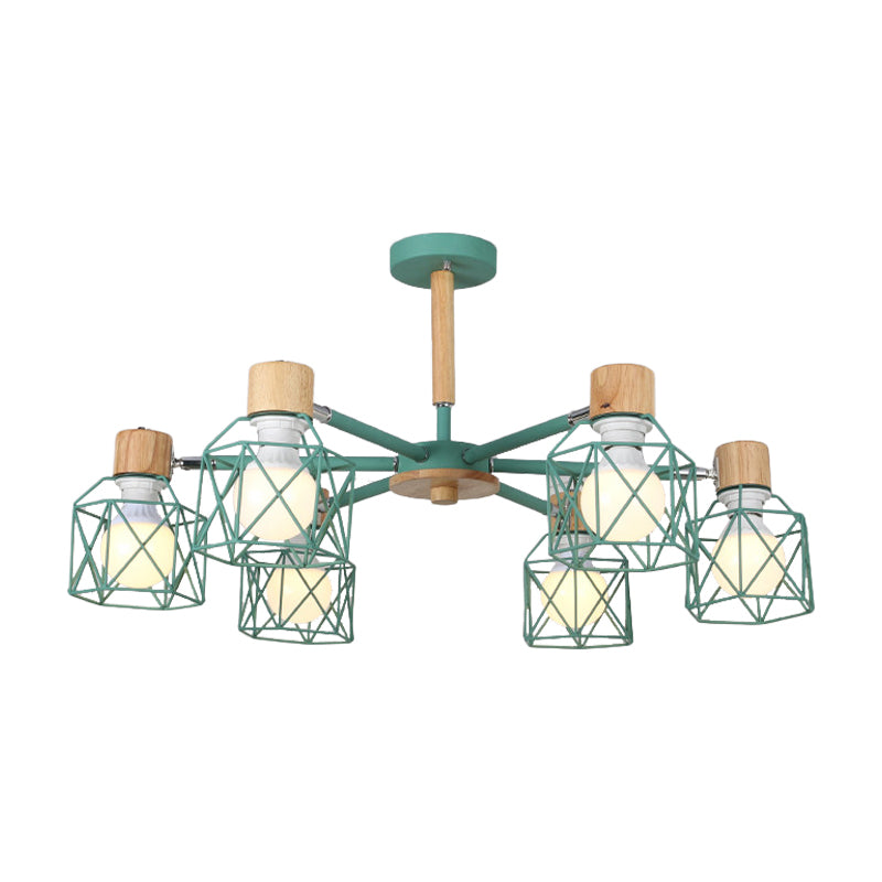 Cage Semi Flush Lamp Nordic Iron 3/6/8-Head Black/Green/Gold Ceiling Drop Pendant Lighting Clearhalo 'Ceiling Lights' 'Close To Ceiling Lights' 'Close to ceiling' 'Semi-flushmount' Lighting' 163389