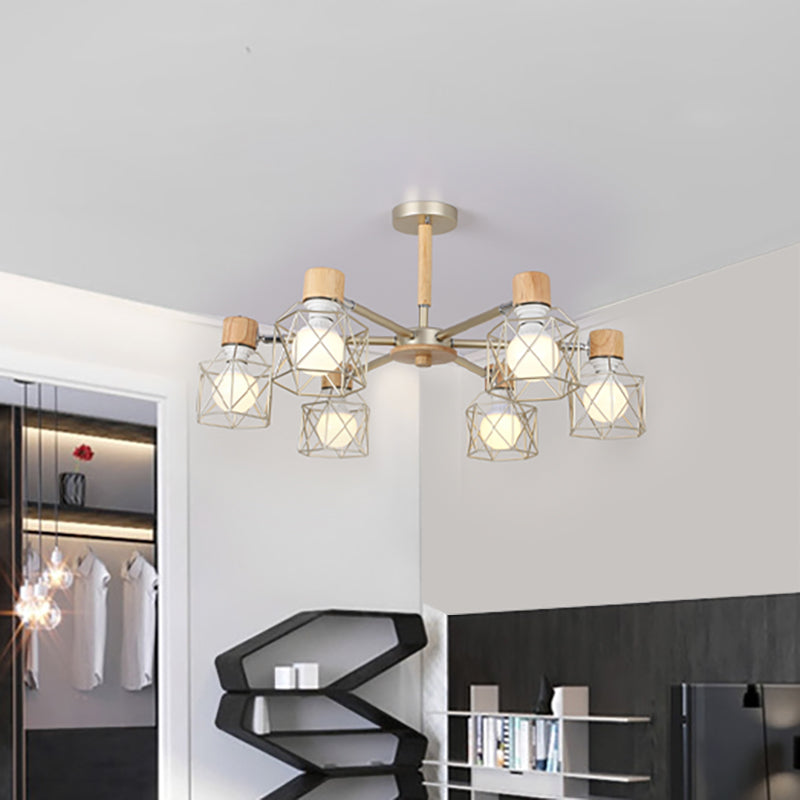 Cage Semi Flush Lamp Nordic Iron 3/6/8-Head Black/Green/Gold Ceiling Drop Pendant Lighting Clearhalo 'Ceiling Lights' 'Close To Ceiling Lights' 'Close to ceiling' 'Semi-flushmount' Lighting' 163391