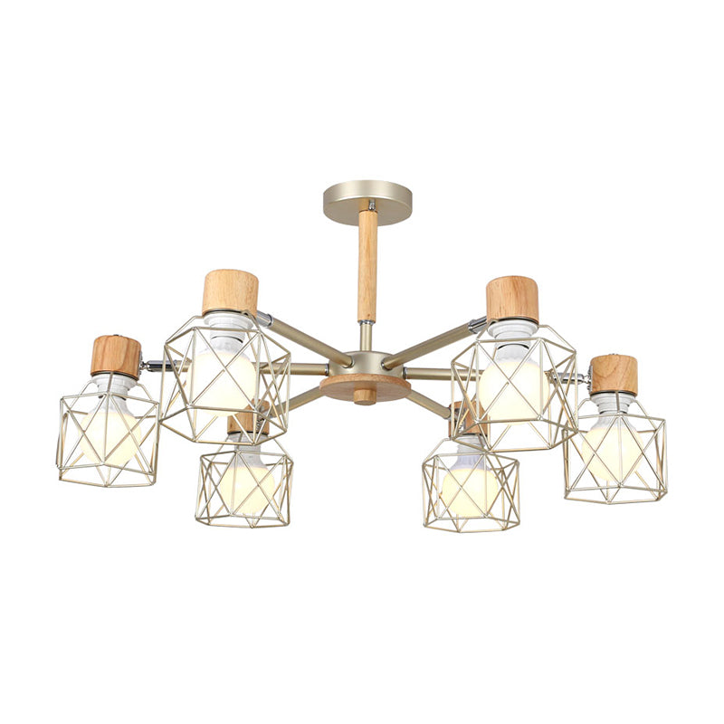 Cage Semi Flush Lamp Nordic Iron 3/6/8-Head Black/Green/Gold Ceiling Drop Pendant Lighting Clearhalo 'Ceiling Lights' 'Close To Ceiling Lights' 'Close to ceiling' 'Semi-flushmount' Lighting' 163392