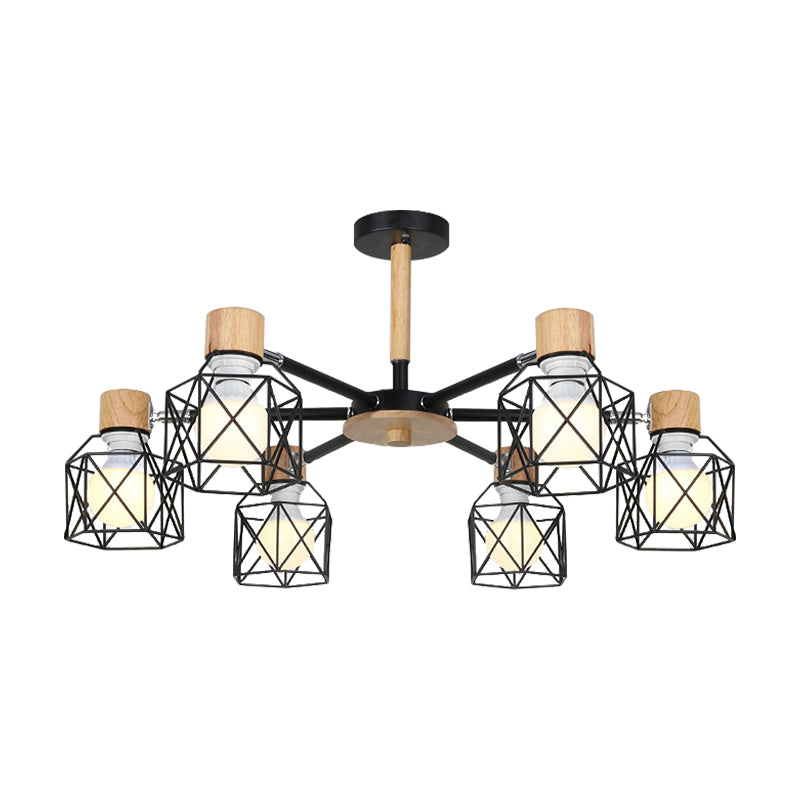 Cage Semi Flush Lamp Nordic Iron 3/6/8-Head Black/Green/Gold Ceiling Drop Pendant Lighting Clearhalo 'Ceiling Lights' 'Close To Ceiling Lights' 'Close to ceiling' 'Semi-flushmount' Lighting' 163395