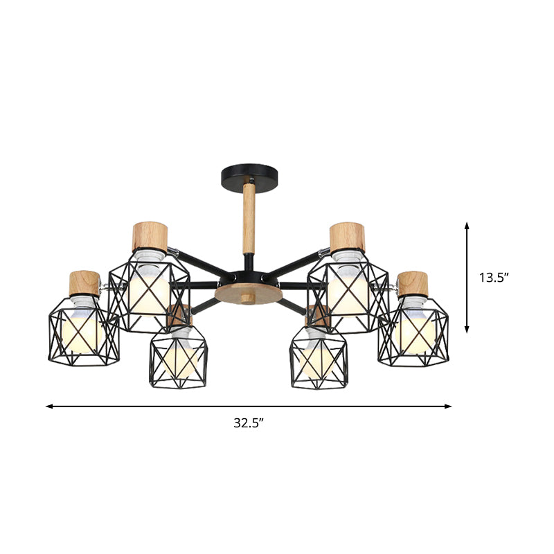 Cage Semi Flush Lamp Nordic Iron 3/6/8-Head Black/Green/Gold Ceiling Drop Pendant Lighting Clearhalo 'Ceiling Lights' 'Close To Ceiling Lights' 'Close to ceiling' 'Semi-flushmount' Lighting' 163396