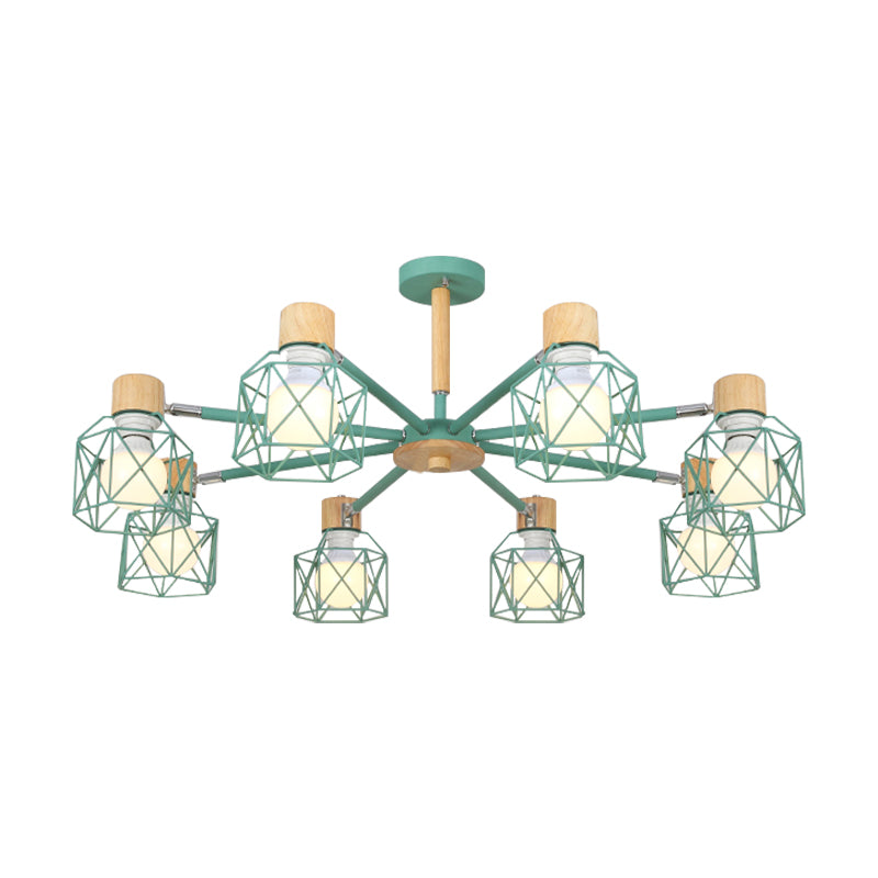 Cage Semi Flush Lamp Nordic Iron 3/6/8-Head Black/Green/Gold Ceiling Drop Pendant Lighting Clearhalo 'Ceiling Lights' 'Close To Ceiling Lights' 'Close to ceiling' 'Semi-flushmount' Lighting' 163399