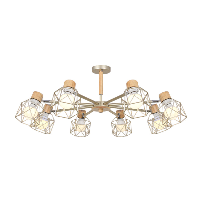 Cage Semi Flush Lamp Nordic Iron 3/6/8-Head Black/Green/Gold Ceiling Drop Pendant Lighting Clearhalo 'Ceiling Lights' 'Close To Ceiling Lights' 'Close to ceiling' 'Semi-flushmount' Lighting' 163402