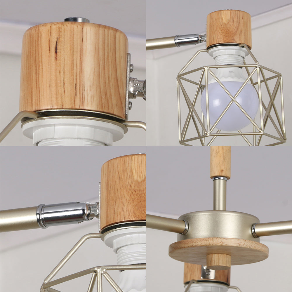 Cage Semi Flush Lamp Nordic Iron 3/6/8-Head Black/Green/Gold Ceiling Drop Pendant Lighting Clearhalo 'Ceiling Lights' 'Close To Ceiling Lights' 'Close to ceiling' 'Semi-flushmount' Lighting' 163403